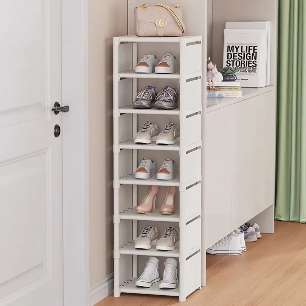 5-8 Layer Shoe Rack Metal Multi-Layer Stackable Adjustable Simple Shoe Cabinet with Compartment Cloth for Wall Corner Entrance
