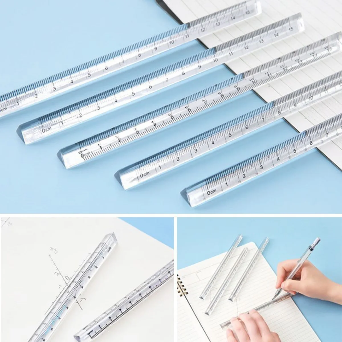 Règle triangulaire transparente, 1 pièce, fournitures scolaires et de bureau, papeterie