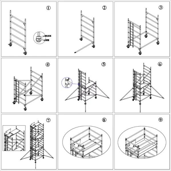 6M 12M Mobile Scaffold Tower Ladders Aluminium Scaffolding Aluminium Scaffolding for Construction