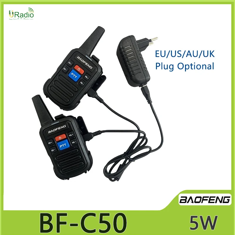 Baofeng BF-C50 Mini Walkie Talkie UHF Dual PTT 5W Kids Woki Toki Type-C Charger Child Intercom HF Transceiver 1500mAh Ham Radio