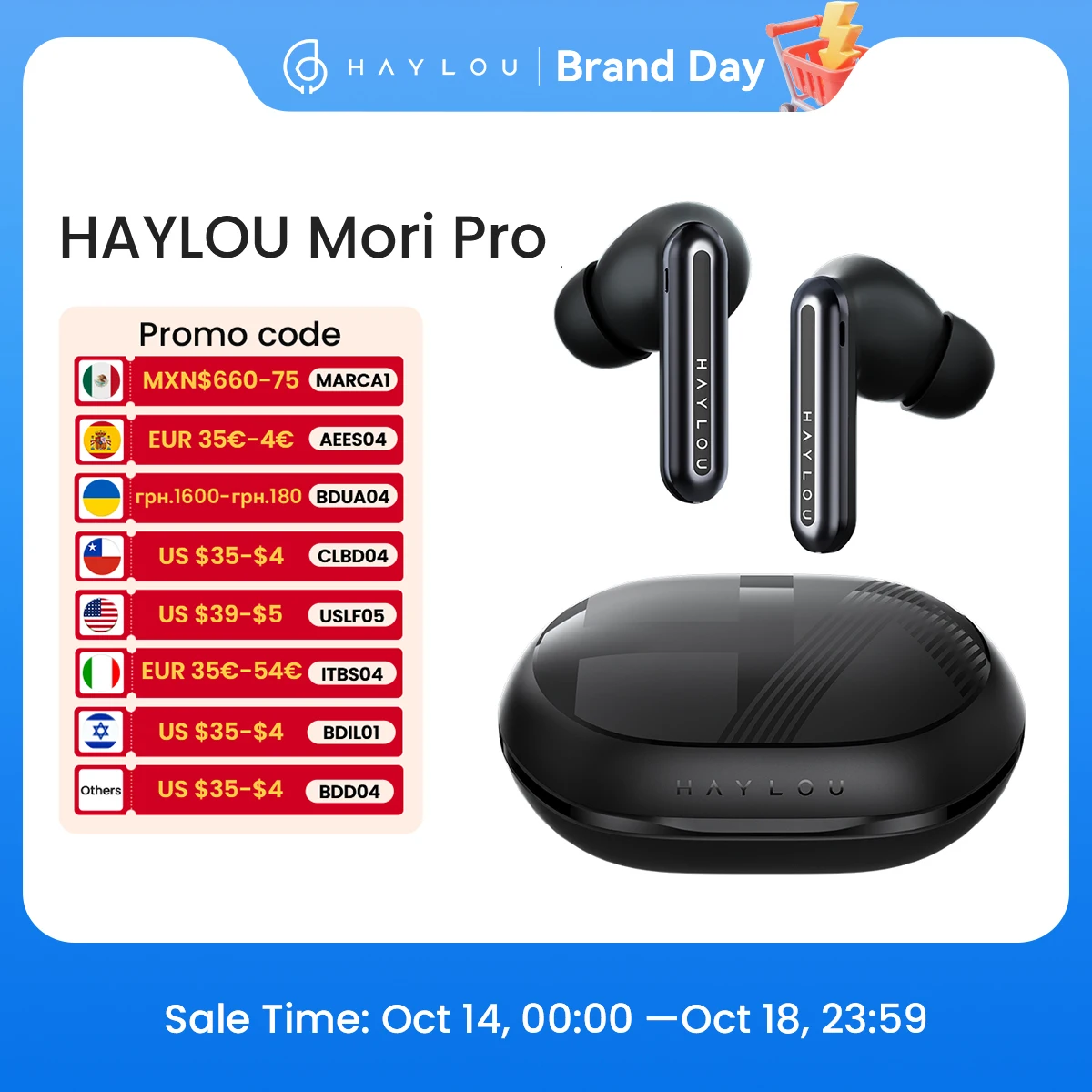 HAYLOU Mori Pro auriculares inalámbricos con Bluetooth 5,4, dispositivo de audio con cancelación activa de ruido, 43dB, ANC, 6 micrófonos, batería de 35H de duración