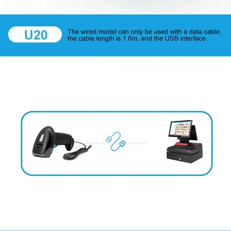 Scanner de código QR 1D/2D USB com fio Leitor de código de barras portátil Scanner de armazém de supermercado de alta velocidade
