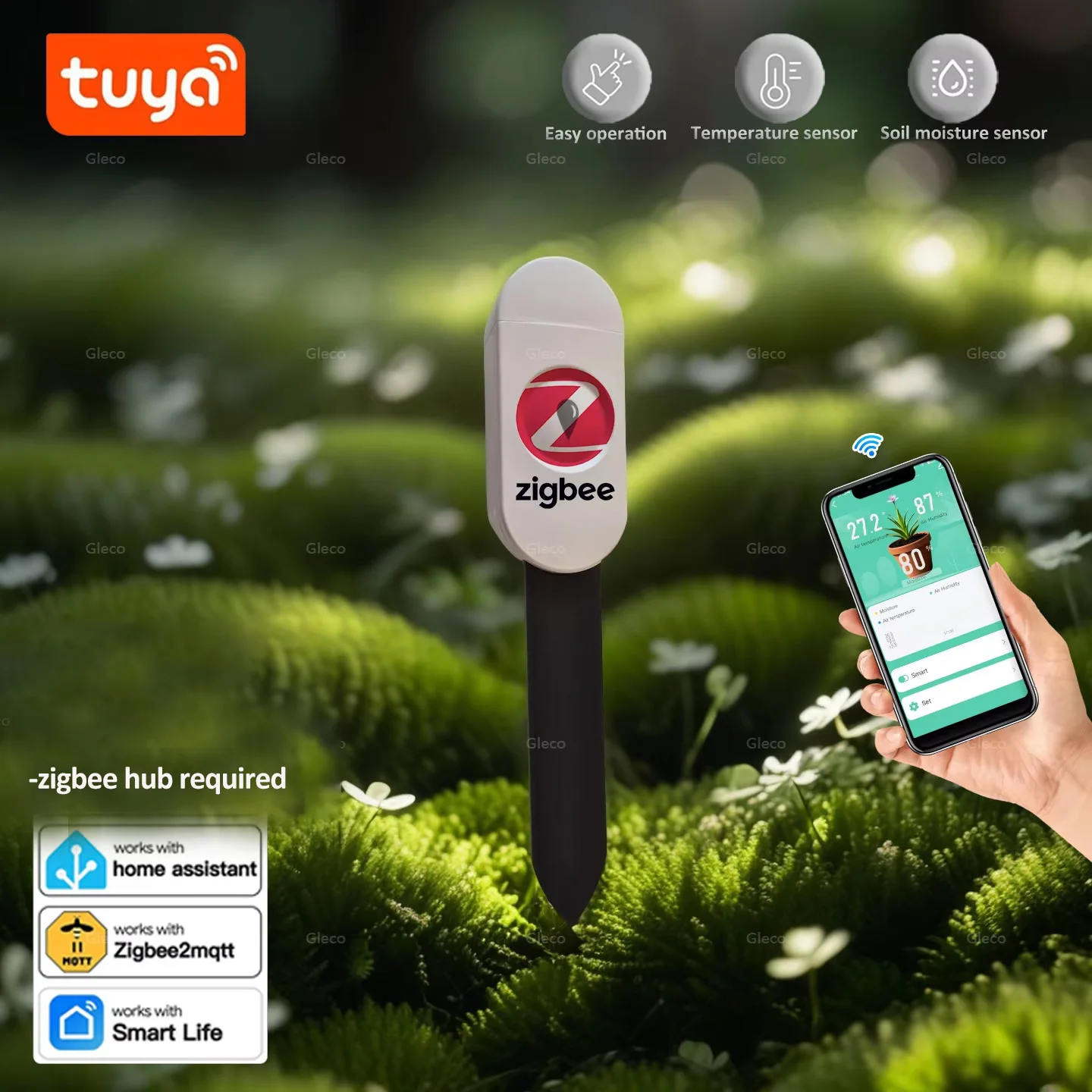 Tuya Smart Life Zigbee-probador de humedad del suelo, higrómetro, Sensor de temperatura del suelo para riego de automatización de jardín doméstico