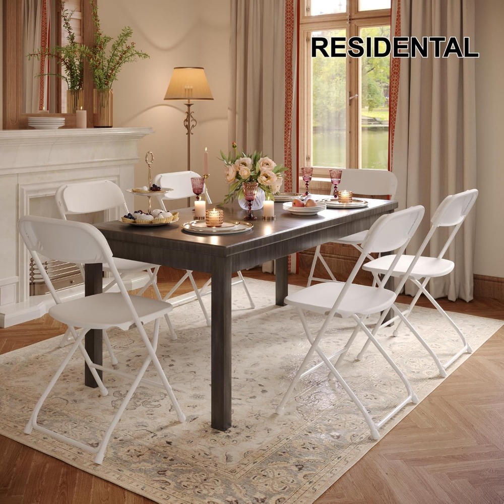 10 Pack White Folding Chairs, Portable Party Chairs, Plastic Folding Chair,Stackable Commercial Seats with Steel Frame