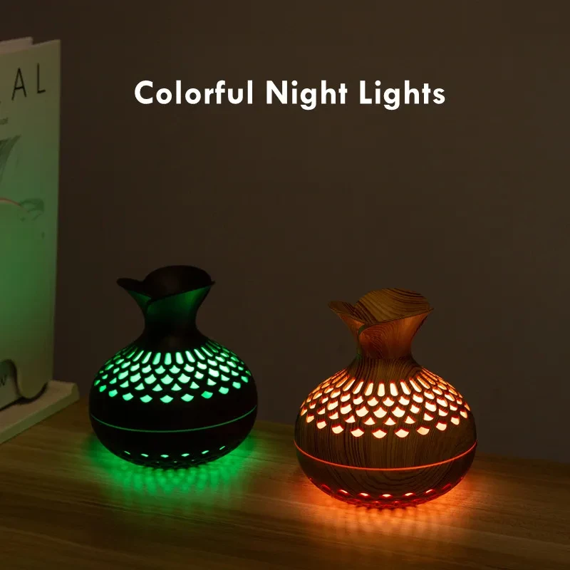 300ml usb umidificador de ar mini umidificador de mesa umidificador em forma de vaso oco com luzes noturnas coloridas