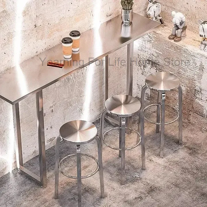 Taburete de Bar artesanal de acero inoxidable de Metal, taburete alto, silla de negociación para cafetería, taburetes de Bar al aire libre, taburete giratorio, taburetes altos de isla