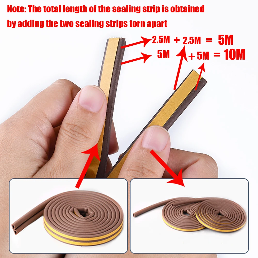 5 M/10 M DIEP รูปร่างหน้าต่างซีล Strip 4 สี Self-กาวยาง WEATHER Stripping ประตู Windproof ฉนวนกันความร้อนเทป