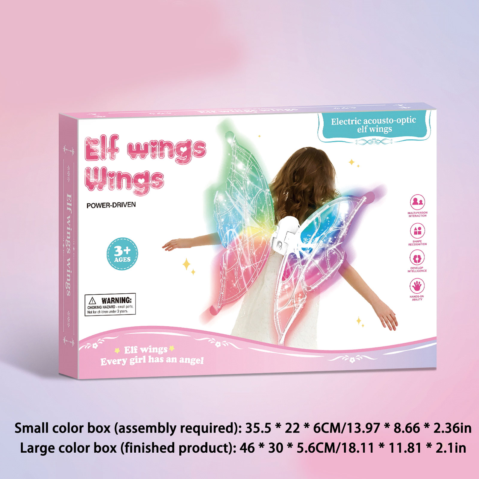 Voando asas com LED anjo brilhante para bebê, vestir-se como asas de elfo de brinquedo, Halloween Role-Playing Presentes