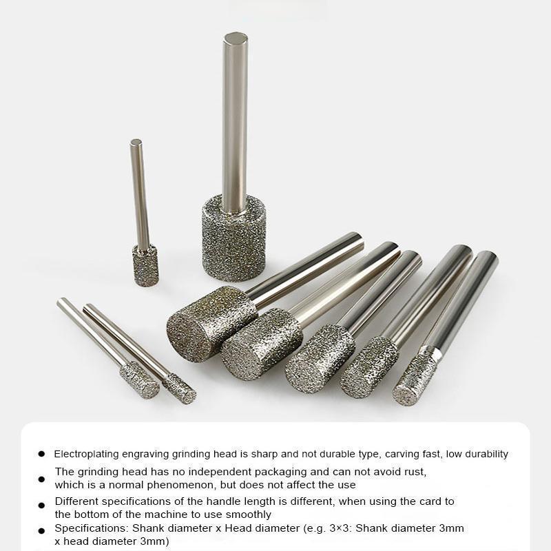 Fraise diamantée 3mm-20mm, tête de meulage à tige de 3/6mm pour la sculpture sur pierre précieuse rotative Dremel