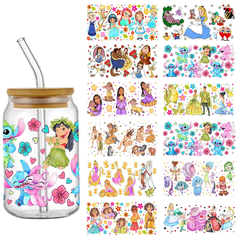 Disney película animada princesa 16OZ UV DTF taza envoltura pegatina de transferencia impermeable transferencias calcomanías para botella de 16OZ DIY personalizado
