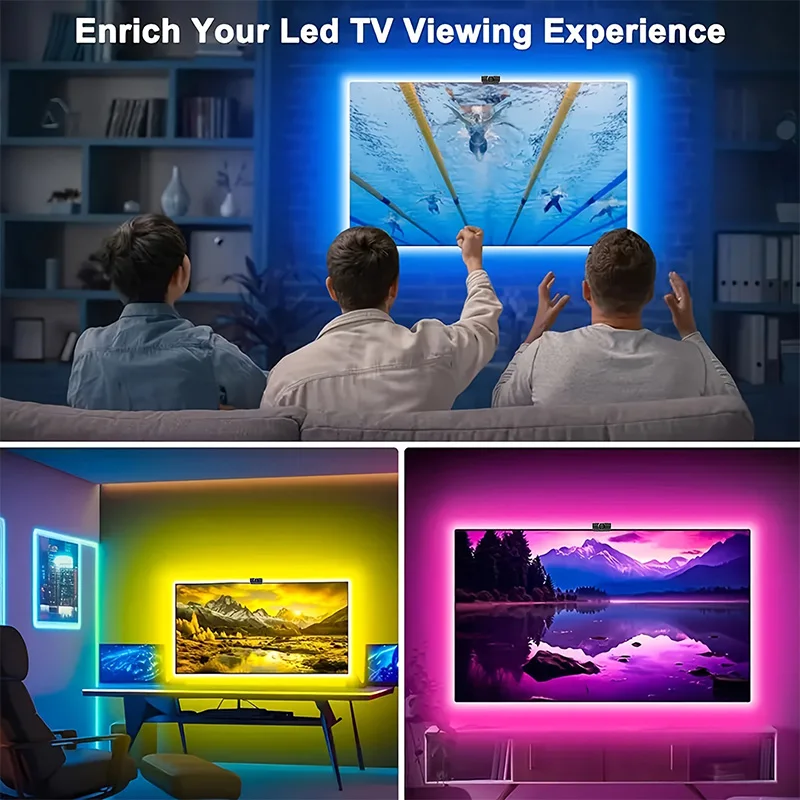 Retroiluminación LED USB para TV con cámara, captación de Color, tira de luces LED RGBIC, Control por aplicación, sincronización de música para atmósfera de juego de TV de 55-75 pulgadas