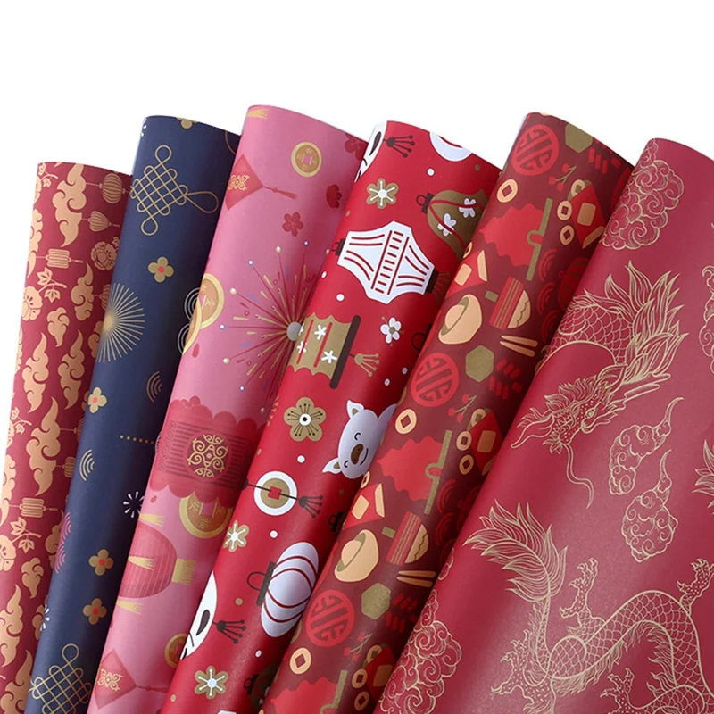 Verpackung Papier Blätter Set Von 6, Frühling Festival Chinesische Neue Jahr DIY Geschenk Rot Verpackung Papier, 70Cm X 50Cm