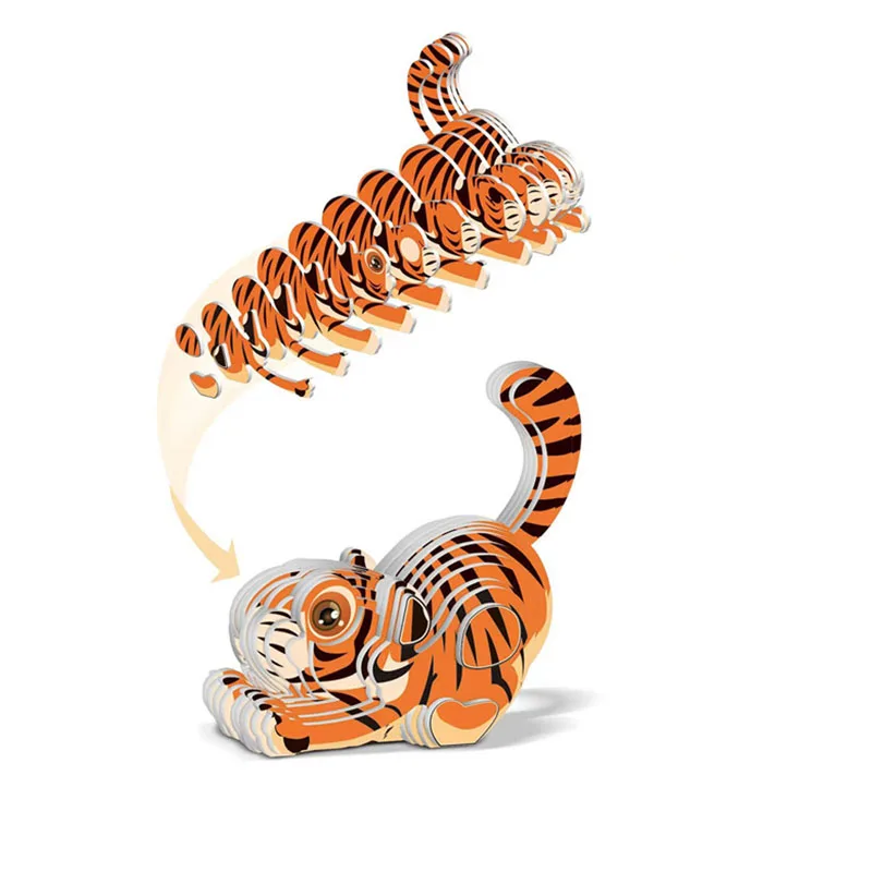 3D DIY Puzzle Animal Theme Lion Tiger Rabbit Model Cartoon Paper Toy Kids Early Learning Assembly Three-dimensional Jigsaw Toy