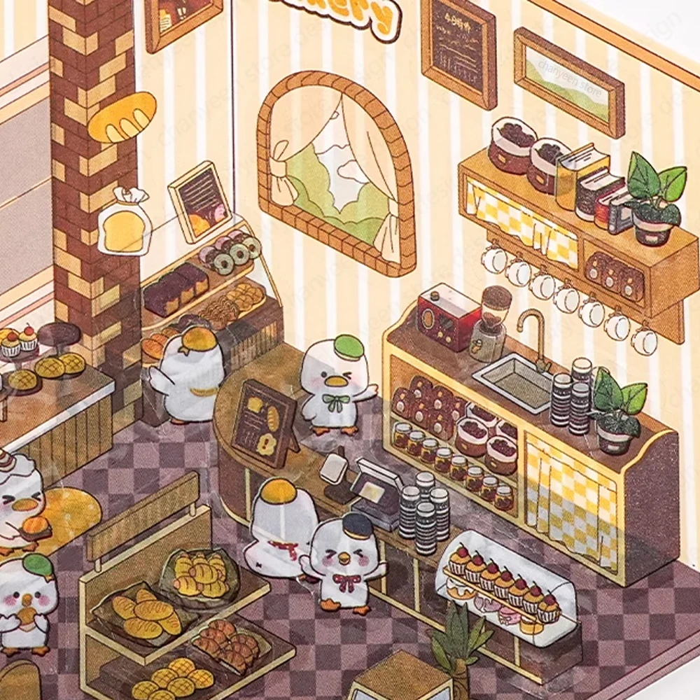 3D การ์ตูนฉากจิ๋วภูมิทัศน์สติกเกอร์ภาพซ้อนสติกเกอร์สามมิติของขวัญคริสต์มาสสําหรับเด็ก