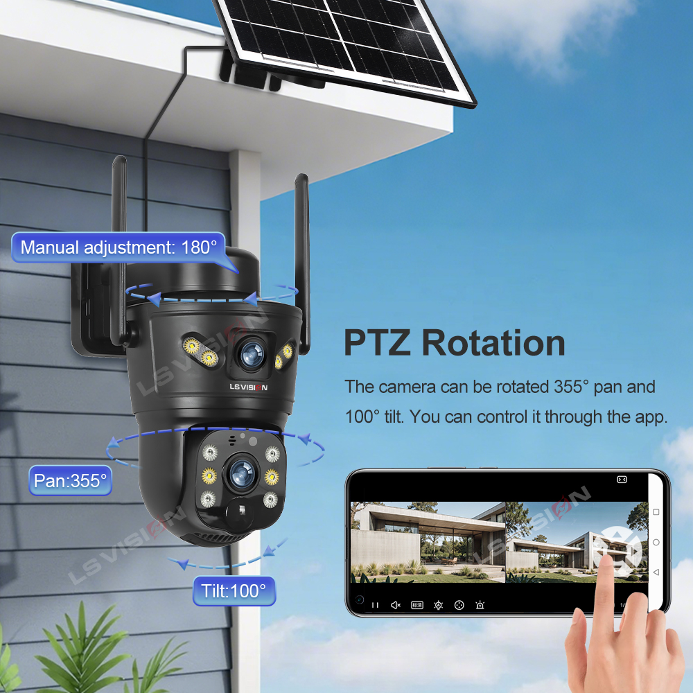 LS VISION 8MP 4G Solar Camera Outdoor WiFi Security Camera Dual Len PIR Night Vision Auto Tracking Waterproof  CCTV Monitor V380