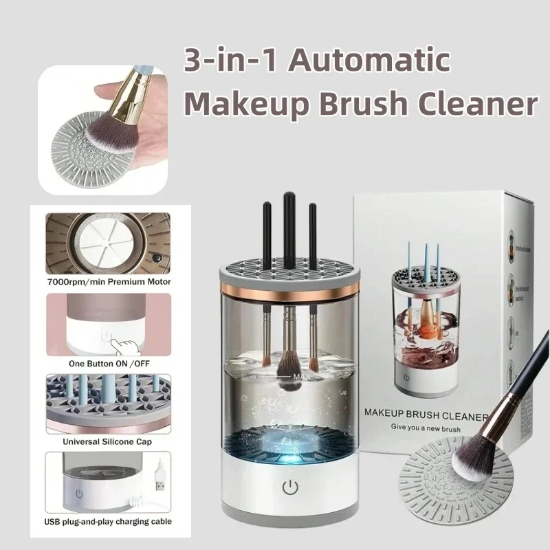 Pulitore per pennelli per trucco elettrico portatile con presa USB con macchina per trucco in gomma Pulitore rapido USB elettrico per collare spazzola per pulizia Brus