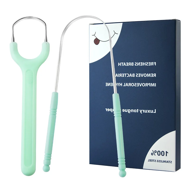 Set di raschietti per lingua in acciaio inossidabile per detergente ergonomico per lingua in metallo per adulti Spazzola orale a forma di U Facile da pulire Ridurre l'alitosi