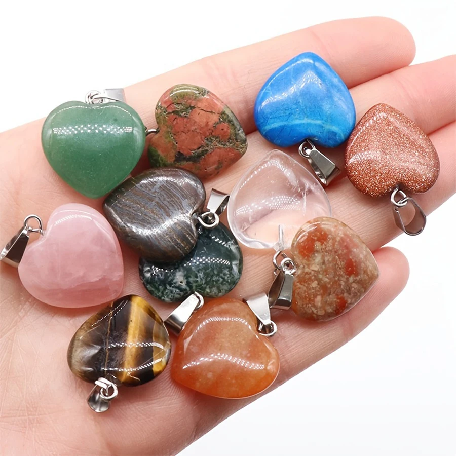 Colgantes de corazón de cristal de piedra Natural, accesorios de joyería exquisitos en colores mezclados, piedras curativas de cristal para joyería Diy, 10 piezas