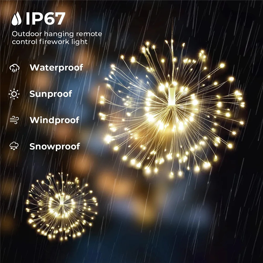 Luci per fuochi d'artificio a LED in rame, 8 modalità di luce fata Starburst con decorazioni esterne remote per la casa, feste, bar, matrimoni