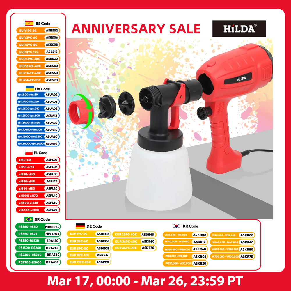 HILDA 800 ml rote Hochleistungs-Elektrospritzpistole, Durchflusskontrolle, Auto-Möbel, Stahlbeschichtung, Airbrush