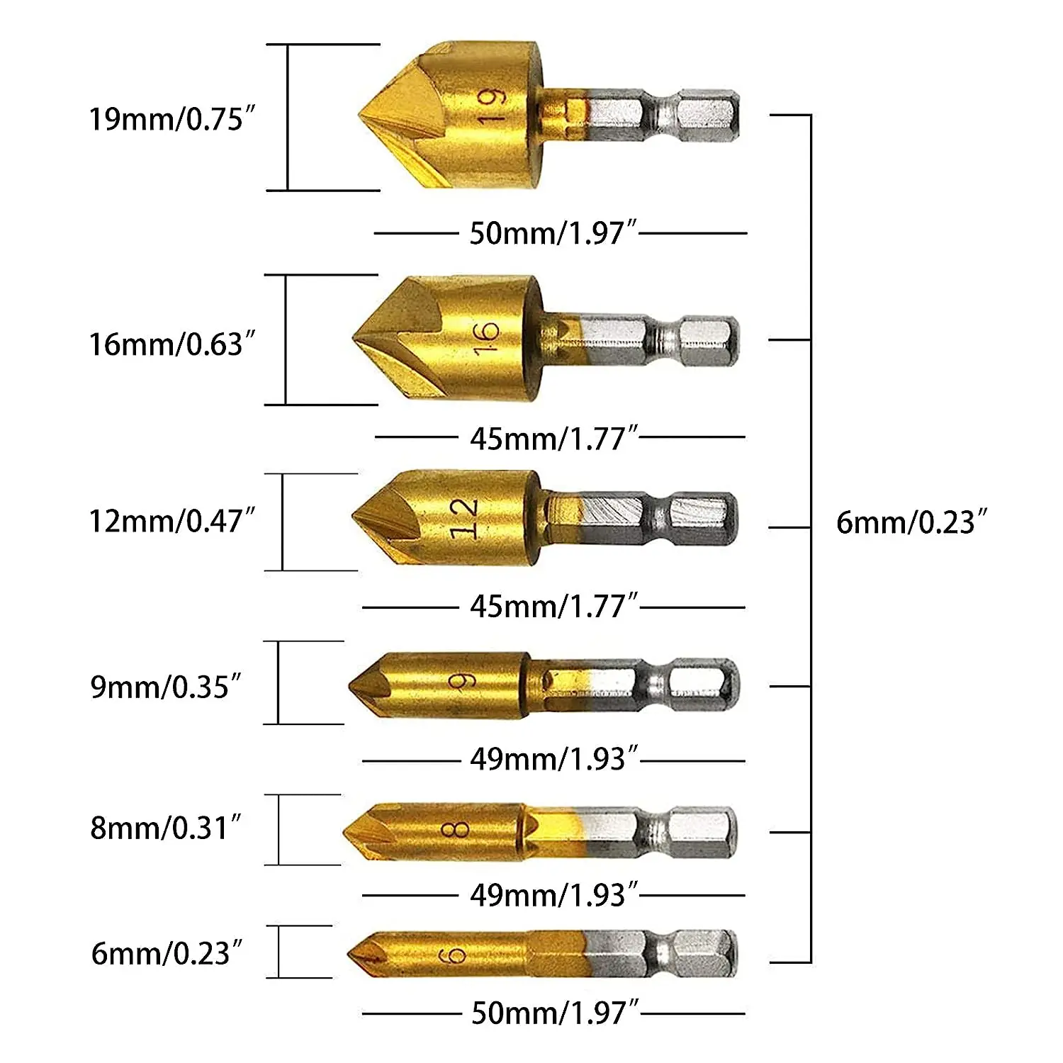 Hexagonal Shank Five-edged Chamfering Tool High Carbon Steel Titanium-plated Five-edged Hole Opener