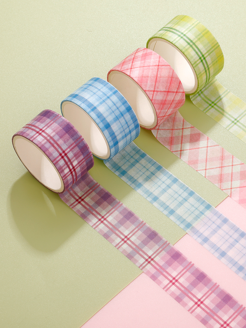 6Pcs Plaid Washi Tapes Scrapbooking Supplies Basic Decorative Adhesive Tape Korean Stationery Journaling Materials Masking Tape