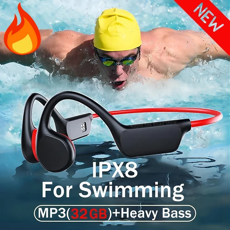 Auriculares de conducción ósea IPX8 32GB Bluetooth 5,3 auriculares inalámbricos para natación con micrófono impermeable ejercicio Fitness