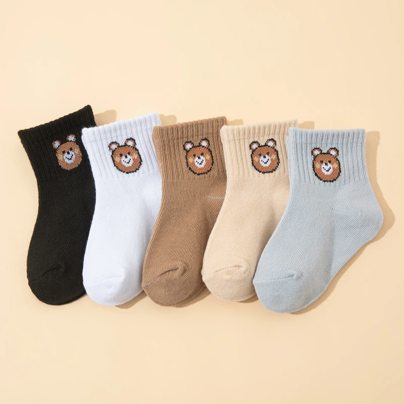 10 pares de calcetines cortos elásticos informales a media pantorrilla con bonito osito, calcetines para bebés, calcetines para niños, calcetines para niñas, calcetines para niños