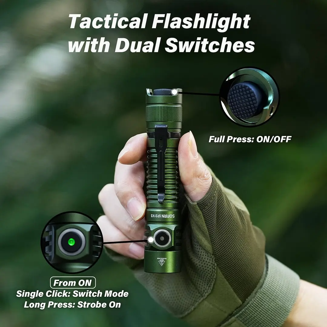 Sofirn SP31 V3.0 Powerful Tactical Flashlight SST40/519A 2000lm 18650 LED Torch USB C Rechargeable Light Lamp with Dual Switch