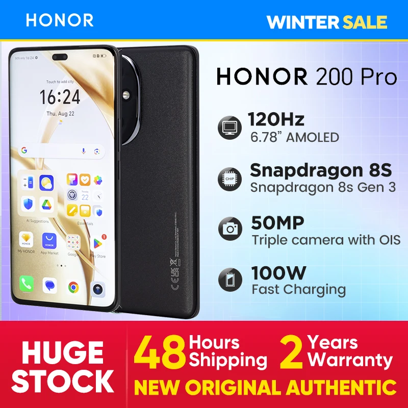 2024 Globale Version HONOR 200 Pro Snapdragon 8s Gen 3 5G Smartphone 6,78'' 120Hz AMOLED Display Unterstützung HONOR 100W SuperCharge