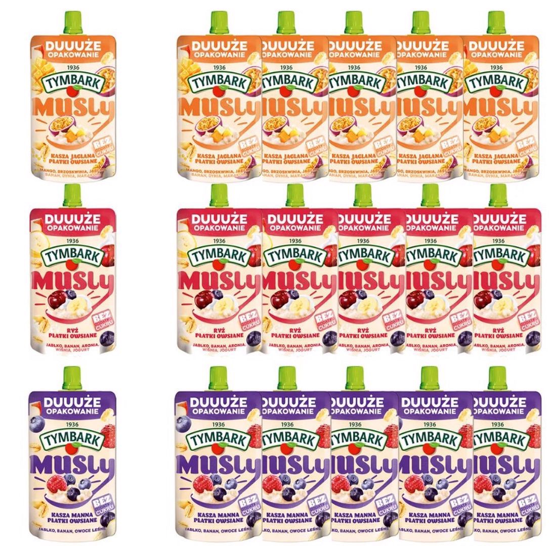 Tymbark Musly Mix 3 smaków musów owocowych 170 g x 15 sztuk