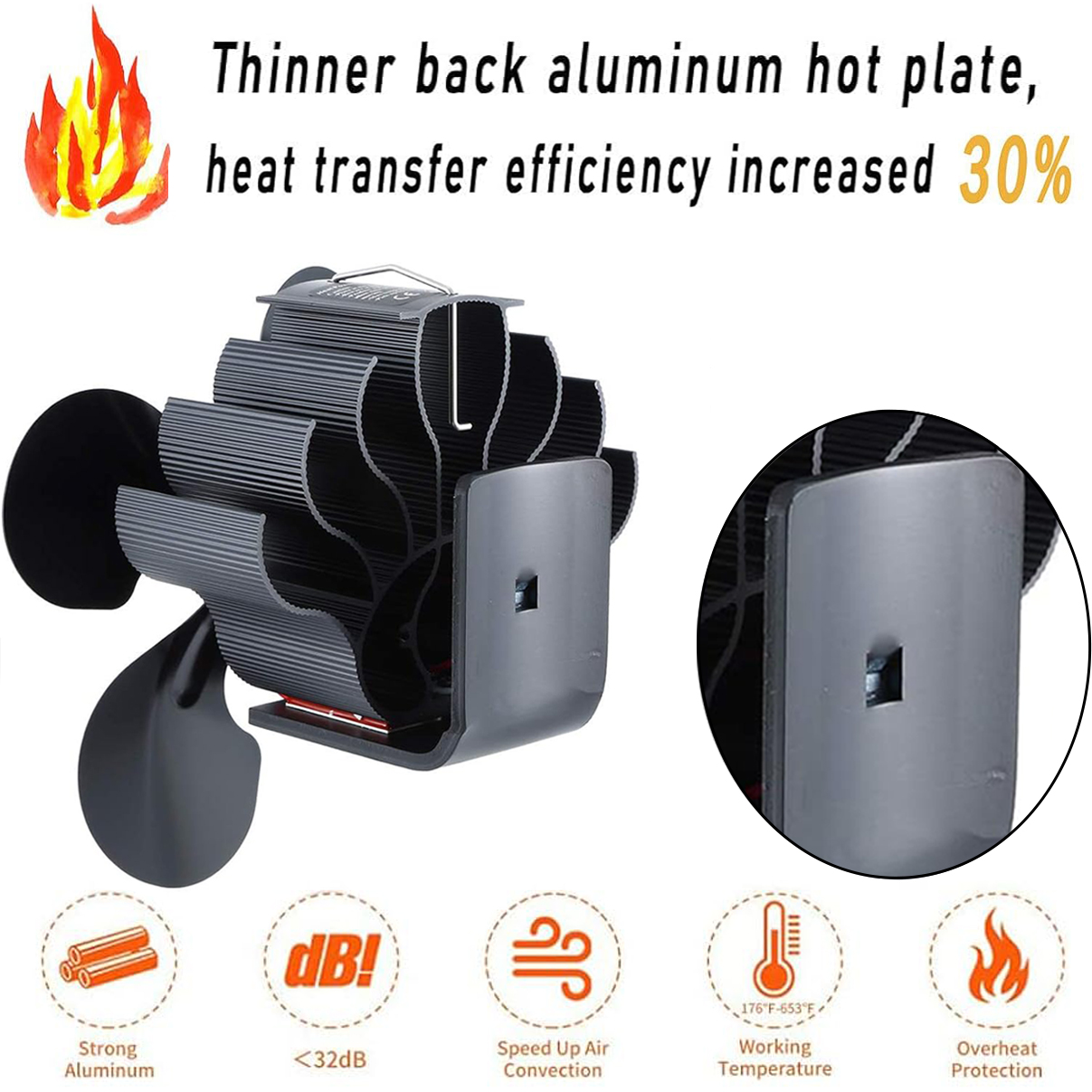 Магнитный вентилятор для печи, Магнитный вентилятор для дровяной горелки, Бесшумный вентилятор для дымохода, Вентилятор для дымохода с 4 лопастями, Вентилятор для дровяной горелки с тепловой мощностью