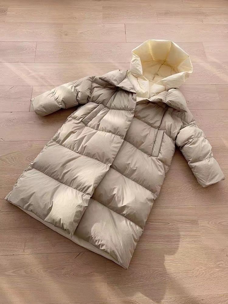 Chaqueta de plumón de pato blanco nuevo para mujer, chaqueta de dos piezas falsa con capucha, chaqueta larga hasta la rodilla, abrigo cálido para invierno, abrigo para Lucio