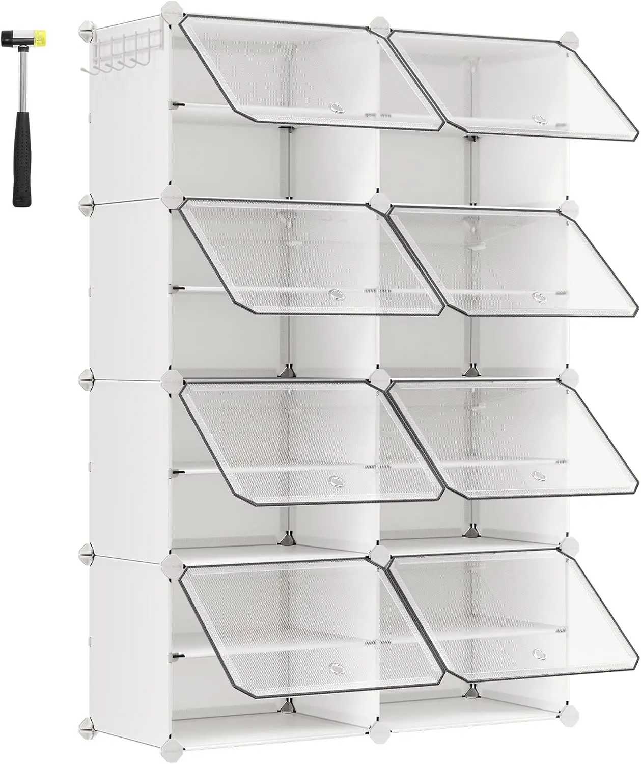 Livraison gratuite—SONGMICS Étagère à Chaussures 8 Compartiments, Étagère de Rangement Modulable, Compartiment de 30 x 40 x 30 cm, avec Porte, Cadre en Acier, Panneaux en Plastique, Blanc LPC034W01