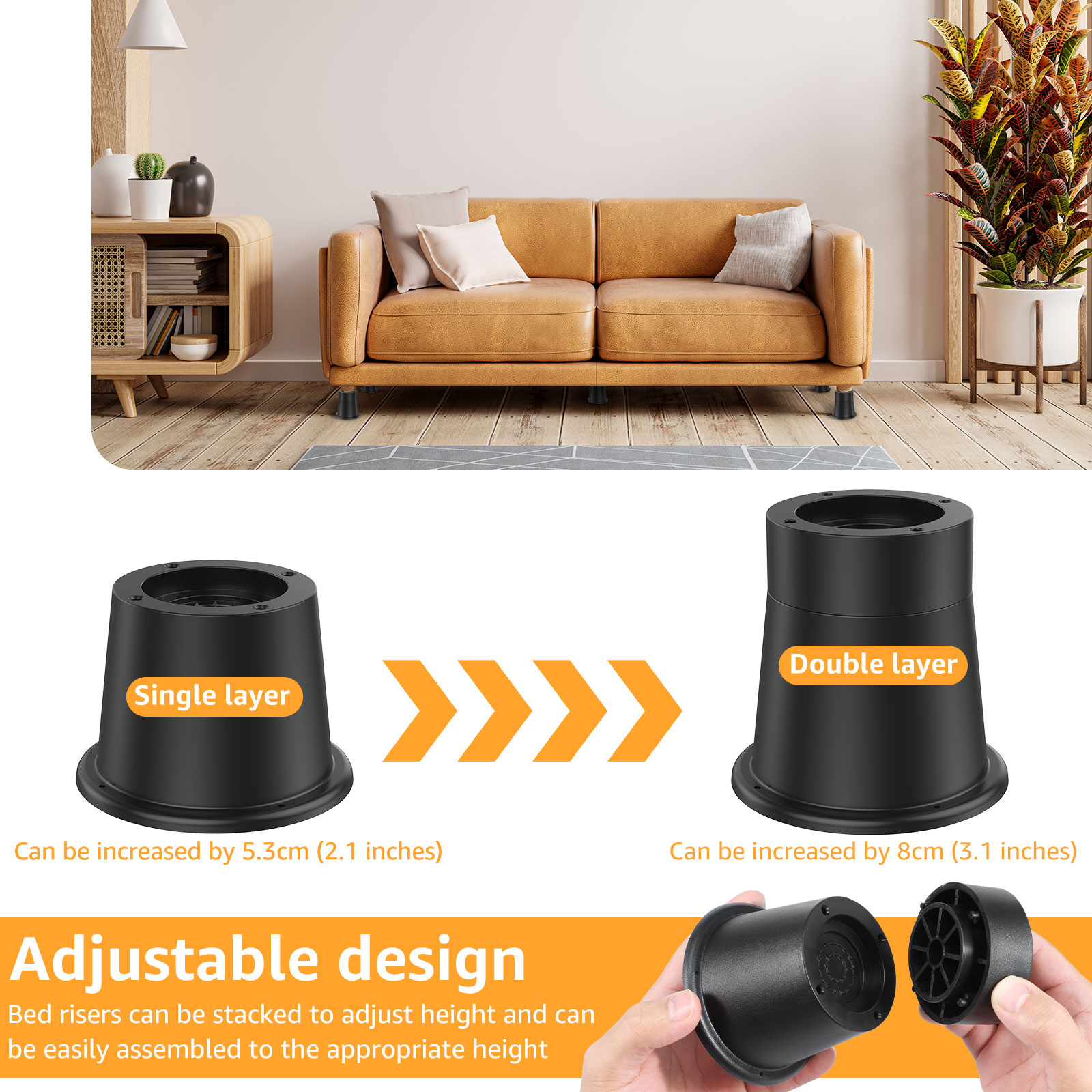 4/6Pcs Heavy Duty Furniture Riser Round Rubber Sofa Riser Supports Up to 6000 lbs for Sofa Table Bed Chair Bottom Leg Raiser