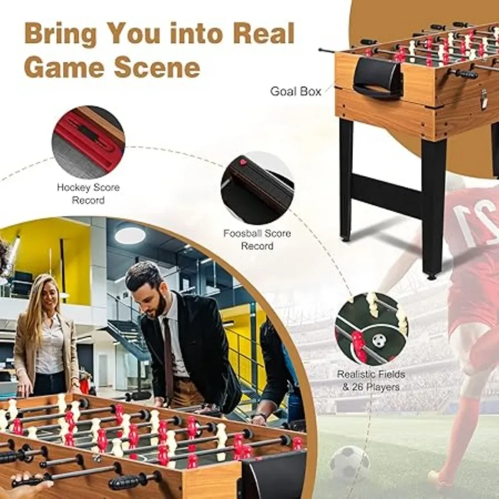 48 Inch Game Table, 3-in-1 Combo Table Set w/Adult Size Foosball Table