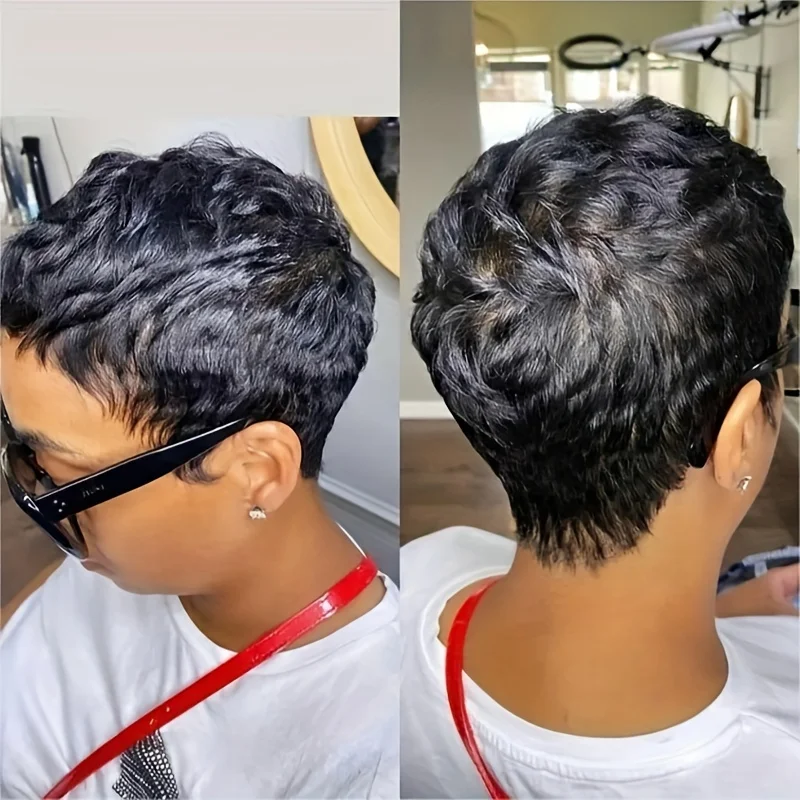 Peruca curta de corte pixie cabelo humano para mulheres perucas feitas à máquina com franja peruca colorida 180 densidade