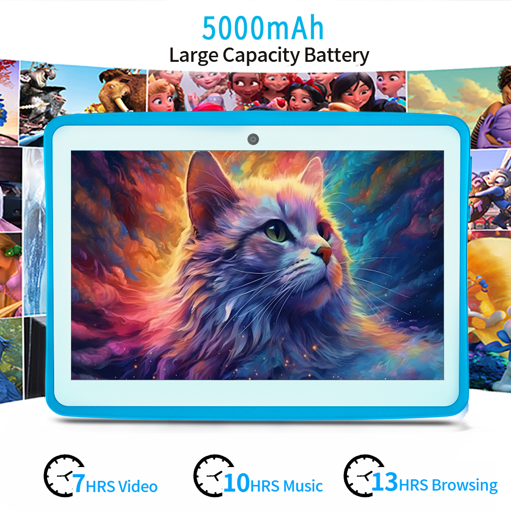 2025-Nueva tableta para niños K107 de gran tamaño 10,1, pantalla de alta definición, 4GB RAM, 64GB ROM, compatible con juegos integrados, cámara Google de 2MP + 5MP