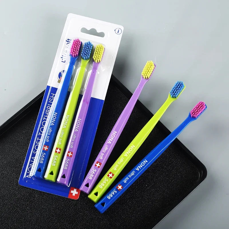 3 pezzi Nona spazzolino da denti in microfibra ultra morbida 5460 spazzolino manuale ad alta densità pulizia delicata e cura delle gengive set domestico in stile svizzero