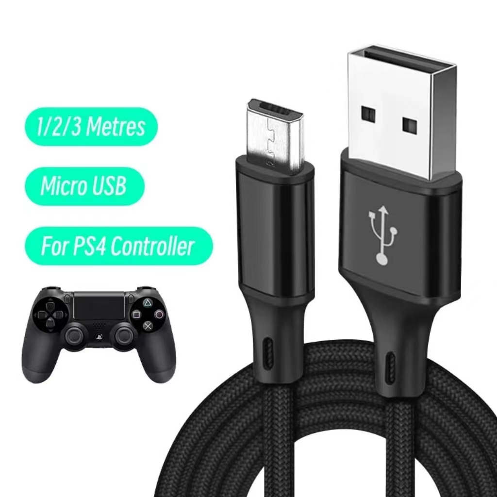 Cabo de dados de carregamento para PS4 Controller, Cabo carregador USB para PS4, Acessórios para jogos Gampad Joystick, 1m, 2m, 3m