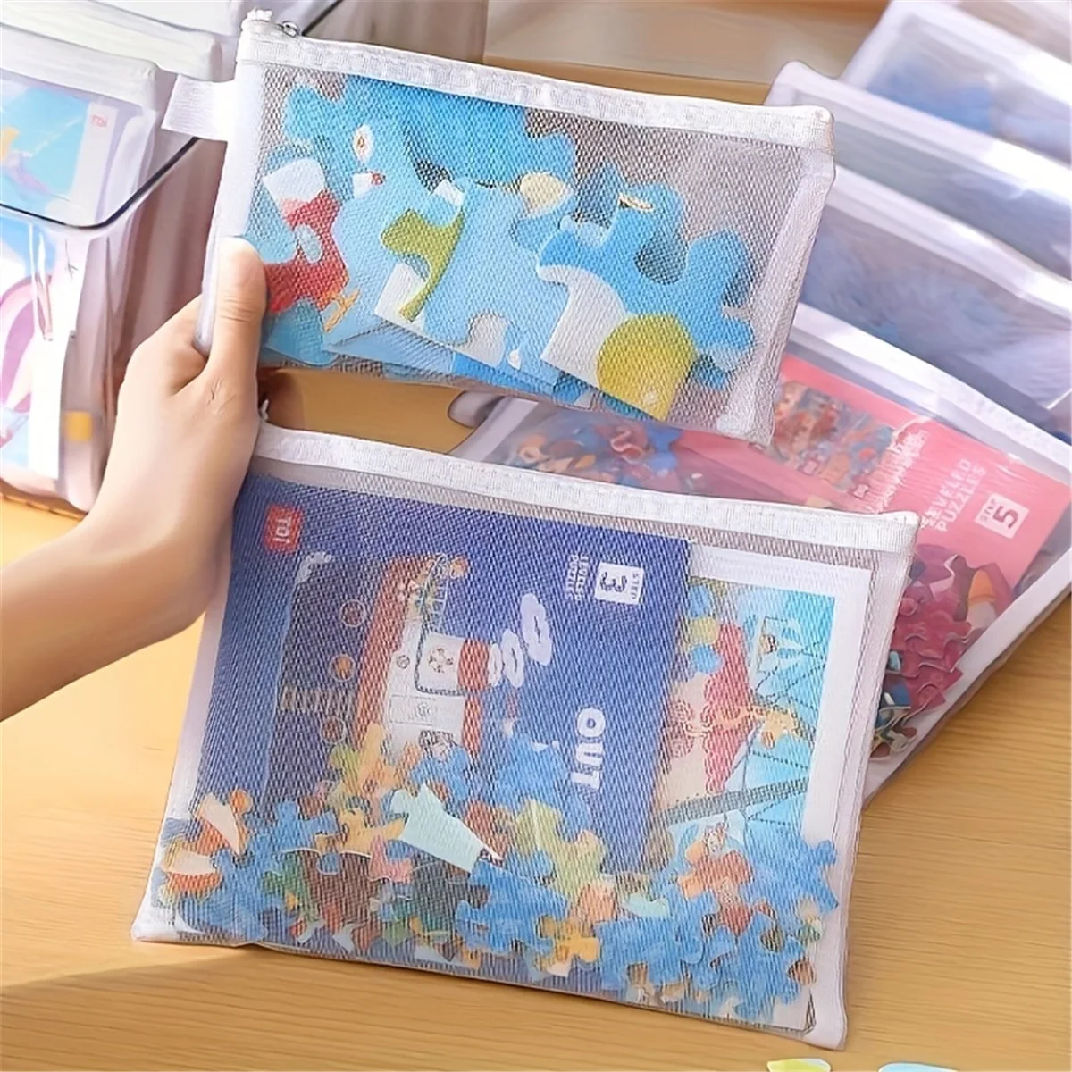 Sacos de malha com zíper, 8 peças, 3 tamanhos, sacos de malha com zíper, sacos de viagem transparentes impermeáveis, sacos de documentos de material de escritório com zíper
