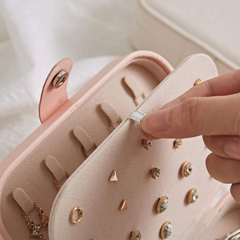 กล่องเก็บเครื่องประดับแบบพกพา Travel Organizer เครื่องประดับหนังต่างหูสร้อยคอแหวนเครื่องประดับจอแสดงผล