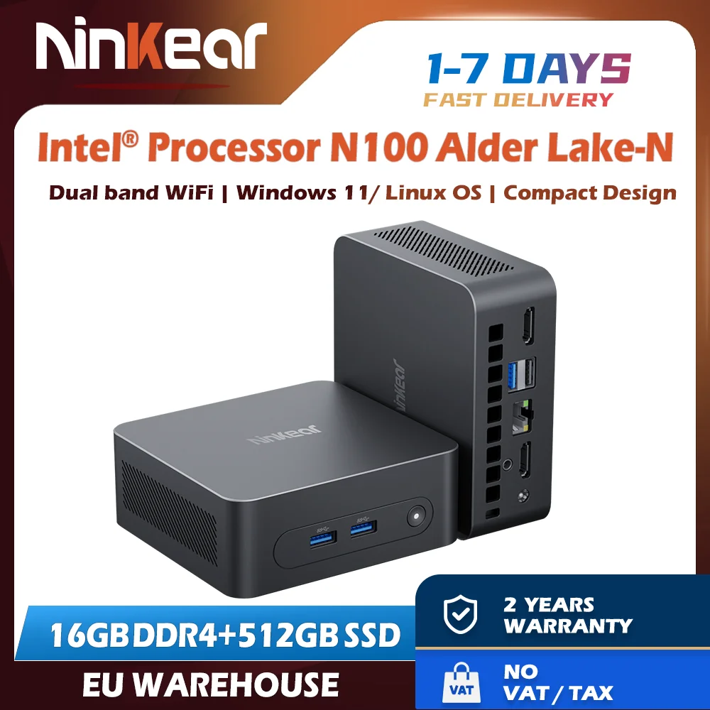 Ninkear N10 Mini PC Intel N100 do 3,4 GHz 16 GB DDR4 512 GB SSD 2,4 G + 5 G WIFI HDMI 2.0 * 2 Obsługa komputera z podwójnym ekranem Windows 11