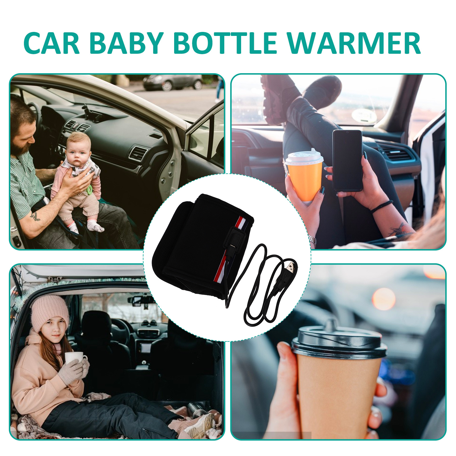 12 В универсальный автомобильный подогреватель для детских бутылочек, портативный дорожный чехол для чашки молока, черный кабель зажигалки, подогреватель детских бутылочек