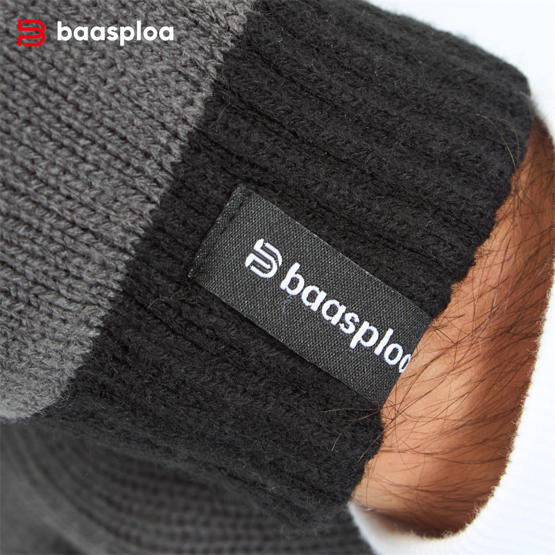 Baasploa New Men Knitted Gloves Autumn Fashion Solid Thicken Warm Full Fingered Gloves Female Casual Winter Stretch Plush Gloves