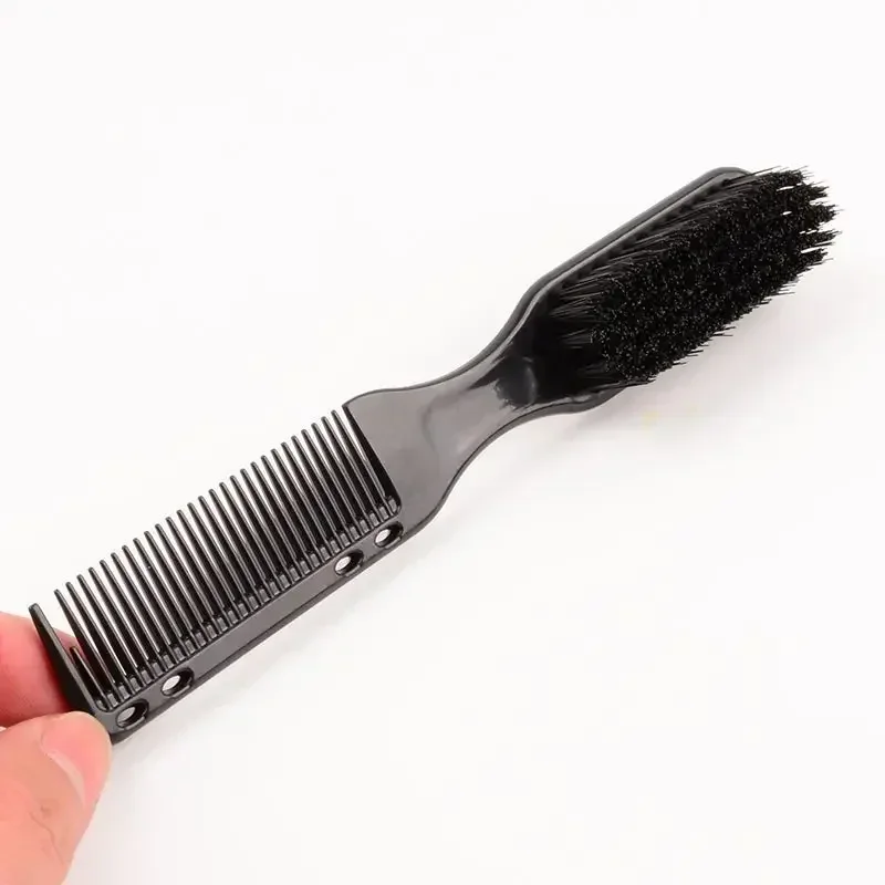 2/1p Double-sided Comb Brush Black Small Beard Styling Brush Professional Shave Beard Barber Vintage Carving Cleaning Brush