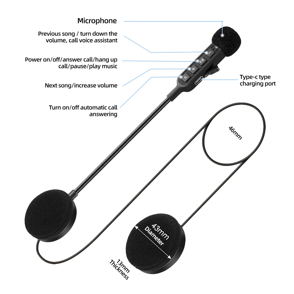 BT30S オートバイヘルメットヘッドセット Bluetooth 5.3 ワイヤレスイヤホンハンズフリー通話キットステレオライダー MP3 音楽プレーヤー