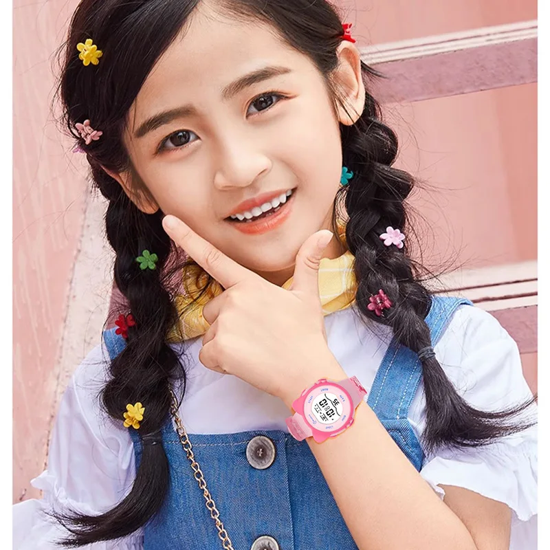 อุทัย 2024 นาฬิกาเด็กสาวน่ารักการ์ตูนนาฬิกาอิเล็กทรอนิกส์นาฬิกาปลุกกันน้ําอเนกประสงค์เด็กนักเรียนนาฬิกาข้อมือ