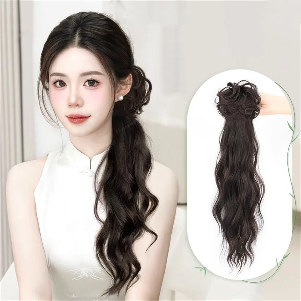 Peruca sintética novo estilo antigo feminino tranças onda grab peruca simulado cheongsa ligeiramente enrolado baixo rabo de cavalo cabelo foto adereços