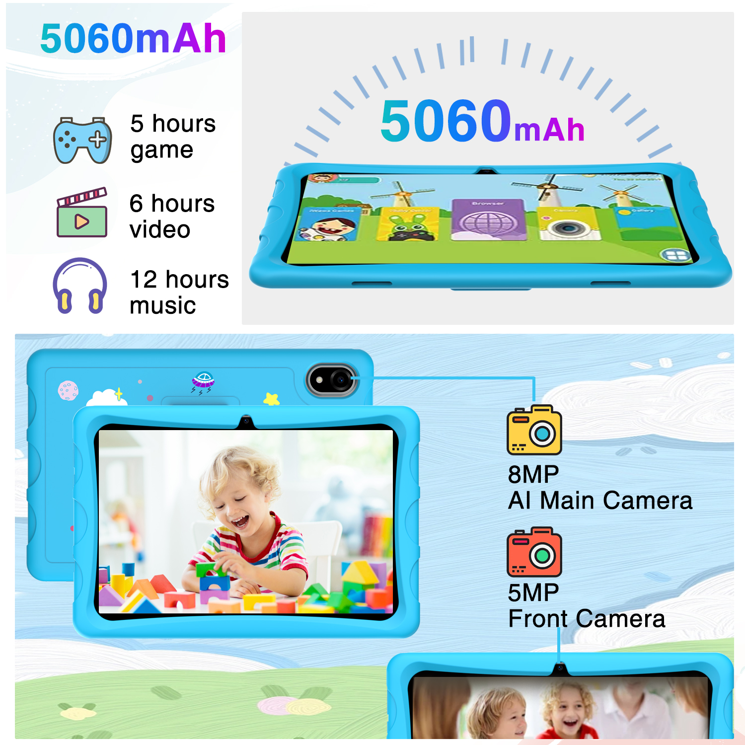 DOOGEE U10KID Tablet für Kinder 10.1 Tablet 9 GB + 128 GB (bis zu 1 TB) Android Tablet 13 Touch HD Widevine L1 TÜV 5060 mAh